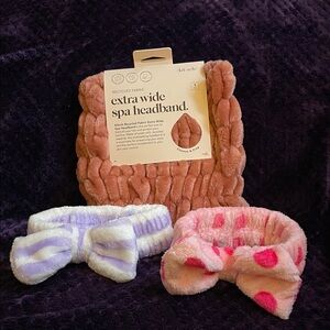 Kitsch Extra Wide Spa Headband Set - Pink, Purple, Cream NEW